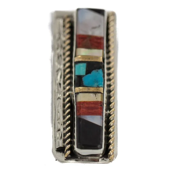 Navajo Handmade .925 Sterling Silver Inlaid Natural Spiny Oyster Turquoise Mother of Pearl Black Onyx Native American Nickel Money Clip 91001-7 Navajo Handmade .925 Sterling Silver Inlaid Natural Spiny Oyster Turquoise Mother of Pearl Black Onyx Native American Nickel Money Clip 91001-7