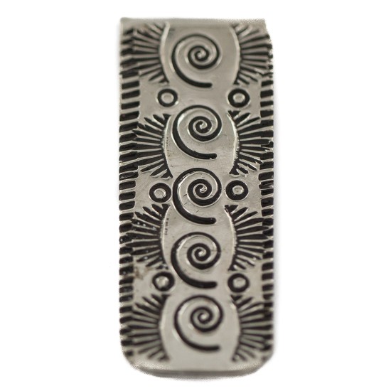 Swirls .925 Sterling Silver Navajo Handmade Certified Authentic Native American Nickel Money Clip 91002-1