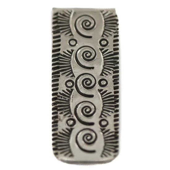 Swirls .925 Sterling Silver Navajo Handmade Native American Nickel Money Clip 91002-1 Swirls .925 Sterling Silver Navajo Handmade Native American Nickel Money Clip 91002-1