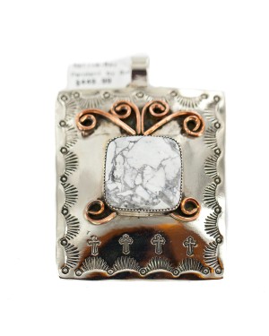 Certified Authentic Copper and Nickel Handmade Navajo White Howlite Native American Necklace 24483