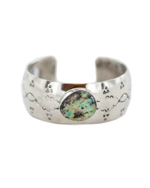 Certified Authentic Handmade Navajo Natural Mountain Turquoise Native American Nickel Bracelet 13092-3