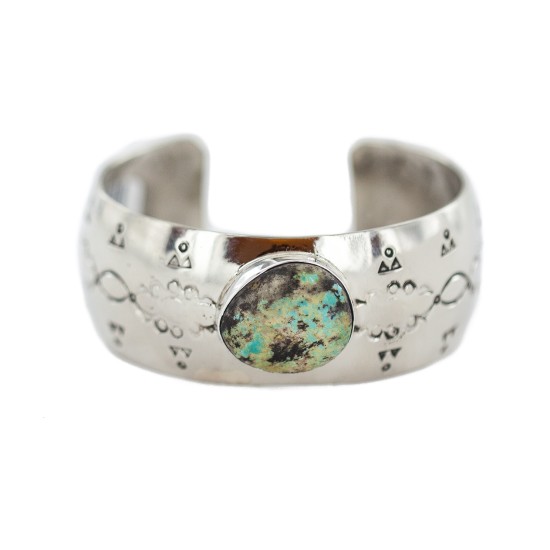 Certified Authentic Handmade Navajo Natural Mountain Turquoise Native American Nickel Bracelet 13092-3