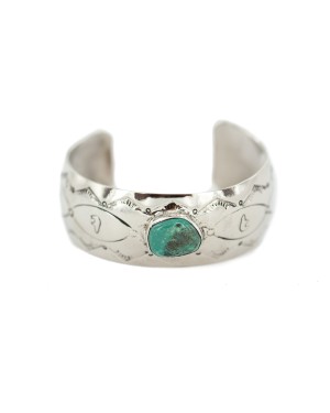 Certified Authentic Handmade Navajo Natural Turquoise Native American Nickel Bracelet 13092-1