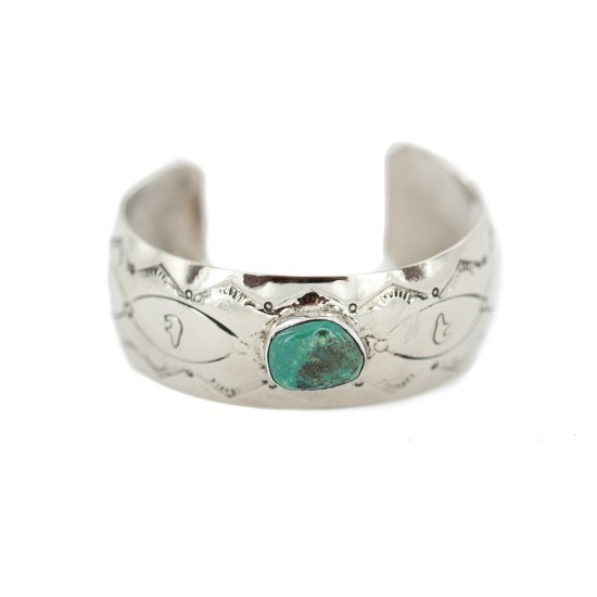 Certified Authentic Handmade Navajo Natural Turquoise Native American Nickel Bracelet 13092-1