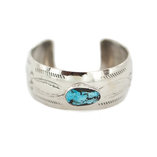 Certified Authentic Handmade Navajo Natural Turquoise Native American Nickel Bracelet 13092-2