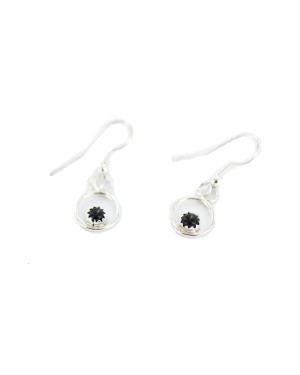 Certified Authentic Navajo .925 Sterling Silver Natural Black Onyx Dangle Native American Earrings 27226-6