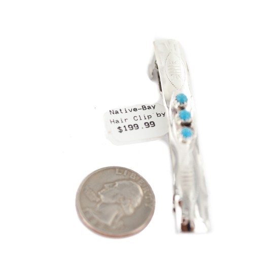 Handmade Certified Authentic Navajo Silver Natural Turquoise Native American Hair Barrette 10346-11