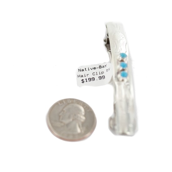 Handmade Certified Authentic Silver Navajo Natural Turquoise Native American Hair Barrette 10346-8