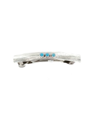 Handmade Certified Authentic Silver Navajo Natural Turquoise Native American Hair Barrette 10346-8