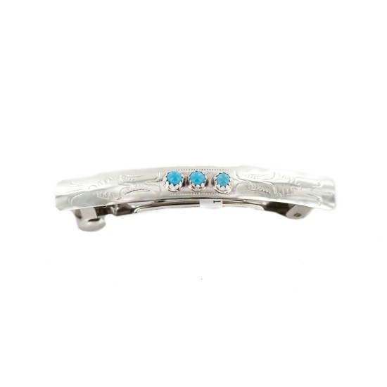 Handmade Certified Authentic Silver Navajo Natural Turquoise Native American Hair Barrette 10346-8