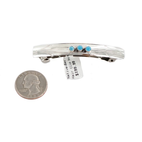 Handmade Silver Certified Authentic Navajo Natural Turquoise Native American Hair Barrette 10346-7