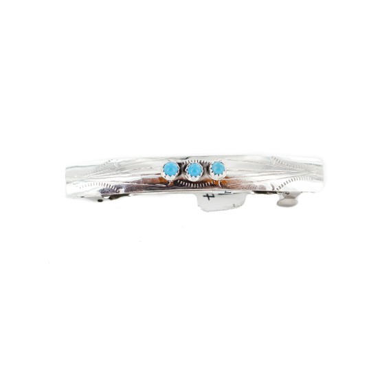 Handmade Silver Certified Authentic Navajo Natural Turquoise Native American Hair Barrette 10346-7