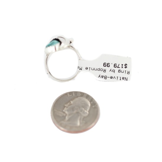Leaf Navajo .925 Sterling Silver Certified Authentic Handmade Natural Turquoise Native American Ring Size 7 13089-1