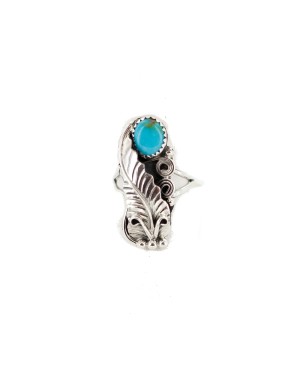 Leaf Navajo .925 Sterling Silver Certified Authentic Handmade Natural Turquoise Native American Ring Size 6  13090-1