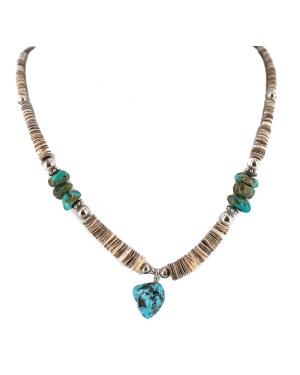 Navajo .925 Sterling Silver Certified Authentic Turquoise Graduated Heishi Native American Necklace 18195