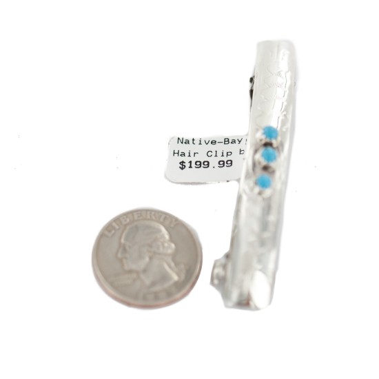 Silver Certified Authentic Handmade Navajo Natural Turquoise Native American Hair Barrette 10346-10