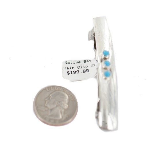 Silver Certified Authentic Navajo Handmade Natural Turquoise Native American Hair Barrette 10346-2