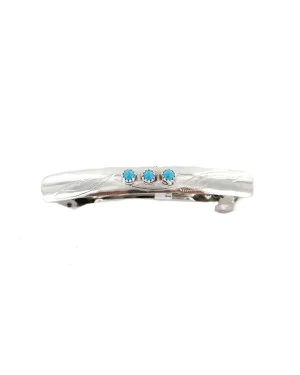 Silver Navajo Handmade Natural Turquoise Native American Hair Barrette 10346-2
