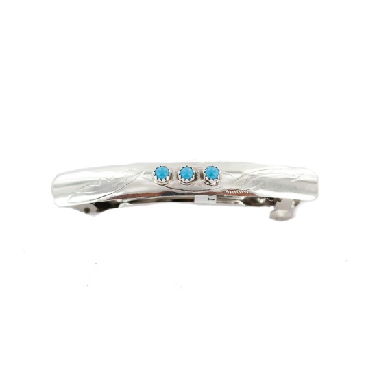 Silver Certified Authentic Navajo Handmade Natural Turquoise Native American Hair Barrette 10346-2