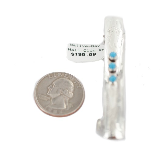 Silver Certified Authentic Navajo Handmade Natural Turquoise Native American Hair Barrette 10346-4