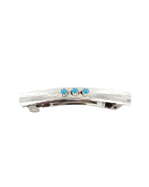 Silver Certified Authentic Navajo Handmade Natural Turquoise Native American Hair Barrette 10346-4