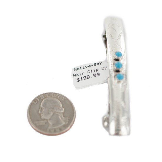 Silver Handmade Certified Authentic Navajo Natural Turquoise Native American Hair Barrette 10346-6