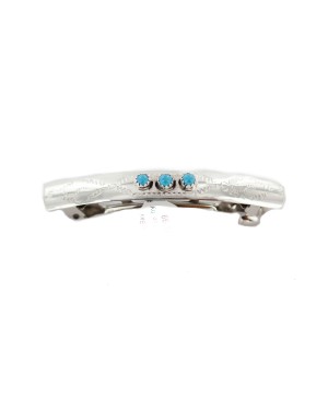 Silver Handmade Certified Authentic Navajo Natural Turquoise Native American Hair Barrette 10346-6