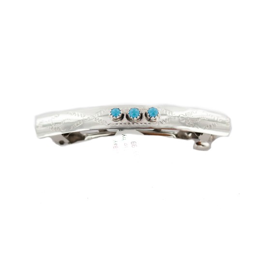 Silver Handmade Certified Authentic Navajo Natural Turquoise Native American Hair Barrette 10346-6