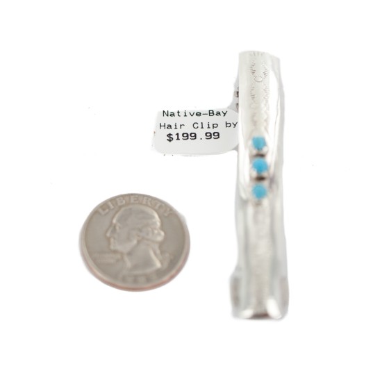 Silver Navajo Certified Authentic Handmade Natural Turquoise Native American Hair Barrette 10346-1