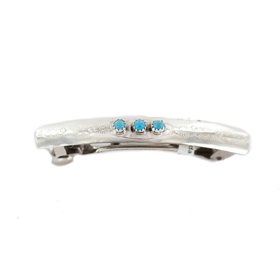 Silver Navajo Certified Authentic Handmade Natural Turquoise Native American Hair Barrette 10346-1