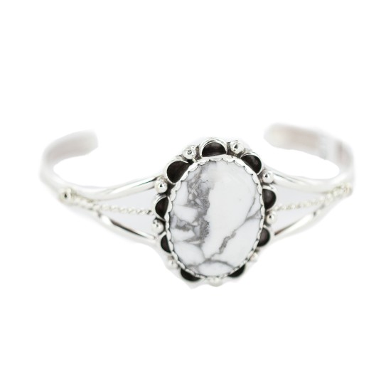 Handmade Certified Authentic Navajo .925 Sterling Silver White Howlite Native American Bracelet 18200