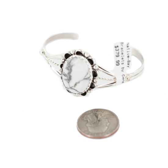 Handmade Certified Authentic Navajo .925 Sterling Silver White Howlite Native American Bracelet 18200
