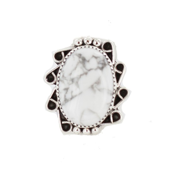 .925 Sterling Silver Navajo Certified Authentic Handmade White Howlite Native American Ring size 8 3/4 18198-2