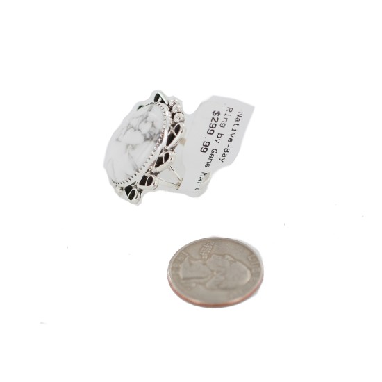 .925 Sterling Silver Navajo Certified Authentic Handmade White Howlite Native American Ring size 8 3/4 18198-2
