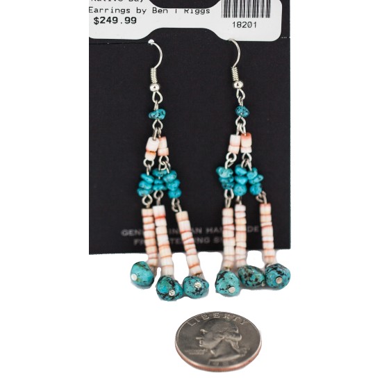 Handmade Certified Authentic Navajo .925 Sterling Silver Natural Turquoise Spiny Oyster Native American Dangle Earrings 18201 Handmade Certified Authentic Navajo .925 Sterling Silver Natural Turquoise Spiny Oyster Native American Dangle Earrings 18201