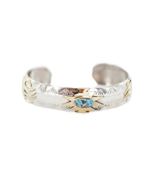 12kt Gold Filled and .925 Sterling Silver Certified Authentic Bear Paw Handmade Navajo Natural Turquoise Native American Bracelet 13094-2 12kt Gold Filled and .925 Sterling Silver Certified Authentic Bear Paw Handmade Navajo Natural Turquoise Native American Bracelet 13094-2