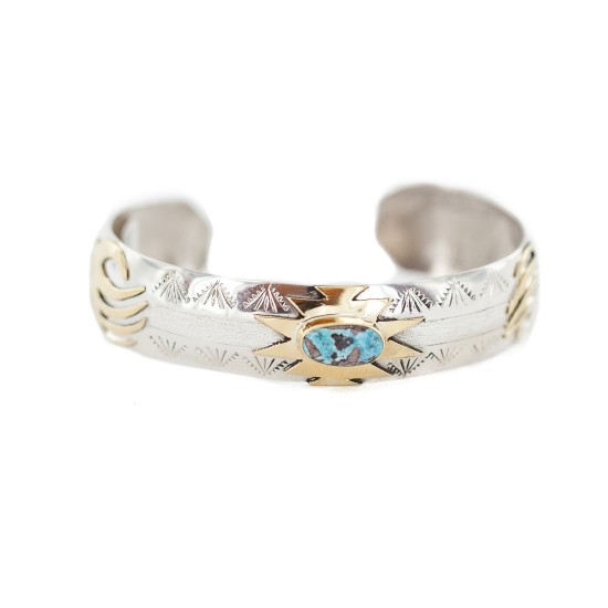 12kt Gold Filled and .925 Sterling Silver Certified Authentic Bear Paw Handmade Navajo Natural Turquoise Native American Bracelet 13094-2 12kt Gold Filled and .925 Sterling Silver Certified Authentic Bear Paw Handmade Navajo Natural Turquoise Native American Bracelet 13094-2