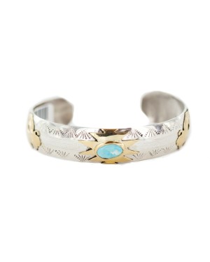 12kt Gold Filled and .925 Sterling Silver Certified Authentic Buffalo Handmade Navajo Natural Turquoise Native American Bracelet 13094-4 12kt Gold Filled and .925 Sterling Silver Certified Authentic Buffalo Handmade Navajo Natural Turquoise Native American Bracelet 13094-4