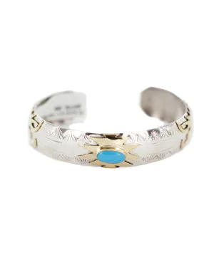 12kt Gold Filled and .925 Sterling Silver Eagle head Handmade Navajo Natural Turquoise Native American Cuff Bracelet 13096-99