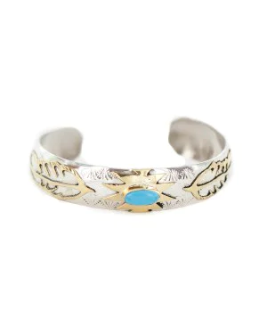12kt Gold Filled and .925 Sterling Silver Feather Handmade Navajo Natural Turquoise Native American Bracelet 13094-3 12kt Gold Filled and .925 Sterling Silver Feather Handmade Navajo Natural Turquoise Native American Bracelet 13094-3