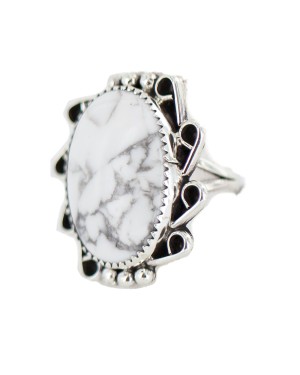 .925 Sterling Silver Navajo Certified Authentic Handmade White Howlite Native American Ring size 8 3/4 18198-2