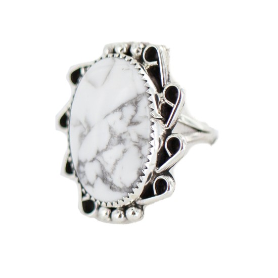 .925 Sterling Silver Navajo Certified Authentic Handmade White Howlite Native American Ring size 8 3/4 18198-2