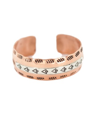 Handmade Certified Authentic Feather Maze Navajo .925 Sterling Silver and Pure Copper Native American Bracelet 13097-5