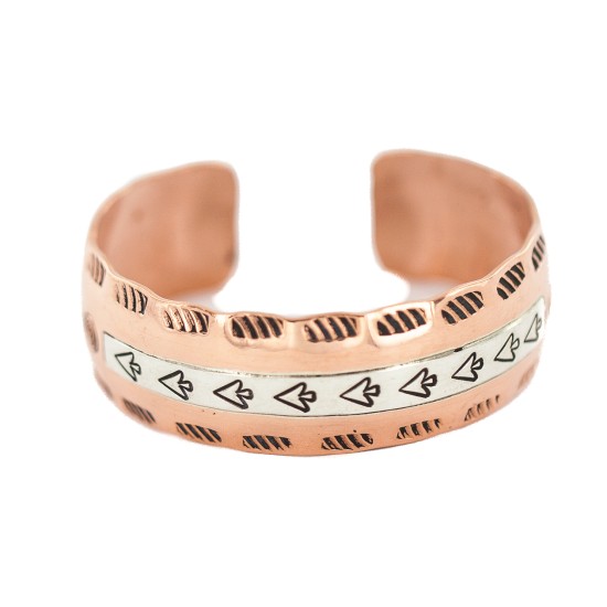 Handmade Certified Authentic Feather Maze Navajo .925 Sterling Silver and Pure Copper Native American Bracelet 13097-5