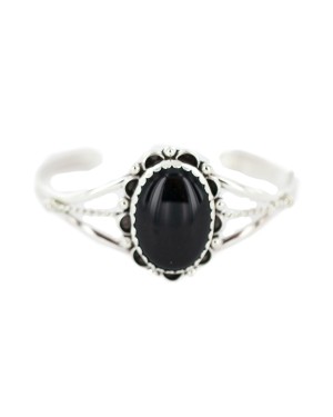 Handmade Certified Authentic Navajo .925 Sterling Silver Natural Black Onyx Native American Bracelet 18197-1