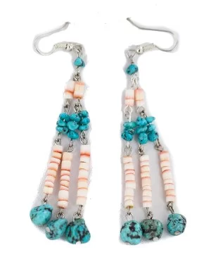 Handmade Navajo .925 Sterling Silver Natural Turquoise Spiny Oyster Native American Dangle Earrings 18201 Handmade Navajo .925 Sterling Silver Natural Turquoise Spiny Oyster Native American Dangle Earrings 18201