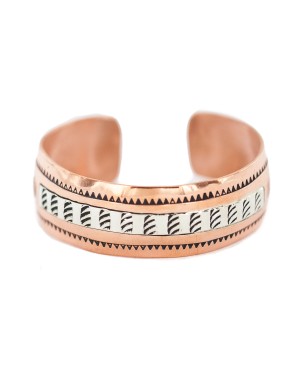 Handmade Feather Maze Navajo .925 Sterling Silver and Pure Copper Certified Authentic Native American Bracelet 13097-2 Handmade Feather Maze Navajo .925 Sterling Silver and Pure Copper Certified Authentic Native American Bracelet 13097-2