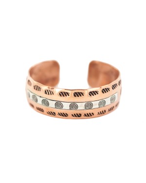 Handmade Maze Feather Navajo .925 Sterling Silver Certified Authentic Native American Pure Copper Bracelet 13097-9