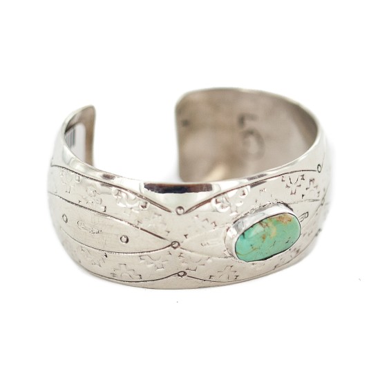 Certified Authentic Navajo Handmade Natural Turquoise Native American Nickel Bracelet  13082-3