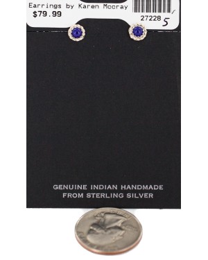 Certified Authentic Navajo .925 Sterling Silver Natural Lapis Native American Stud Earrings  27228-5